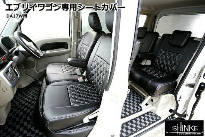 スズキ エブリイ ワゴン DA17W専用 シートカバー レッドステッチ前後一台分